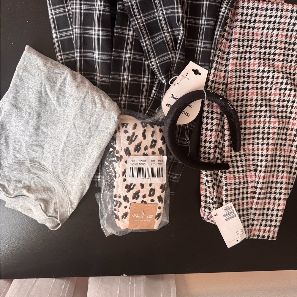 Plaid and Gray Clothing Set with Accessories